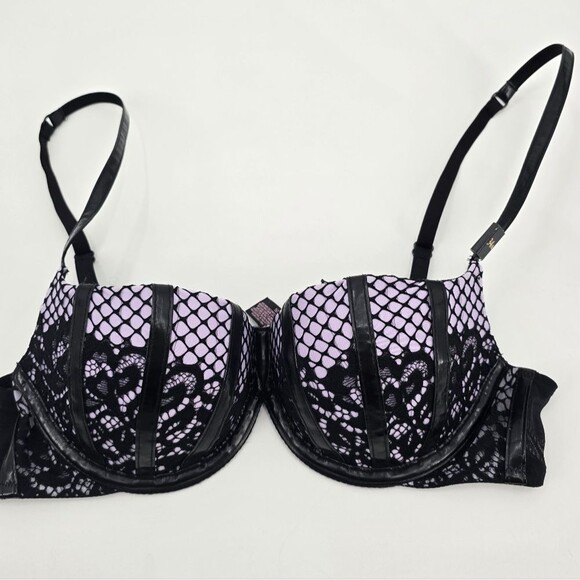 VS Fashion Show Black Leather Push-Up Bra Victoria's Secret Size 34A NWT - Picture 3 of 7